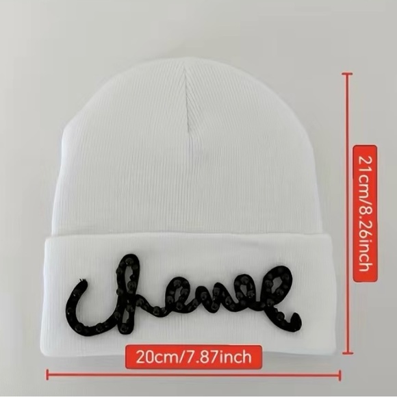 Faux Pearl Lettering on Unisex Beanie - Picture 2 of 4